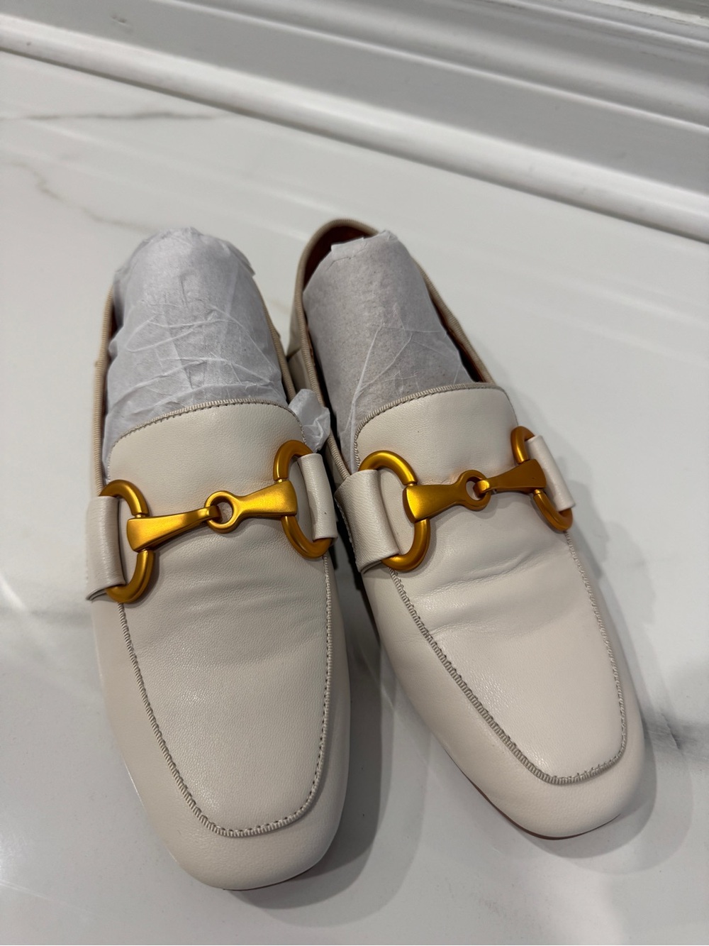 BIBI LOU Italian Calfskin Horsebit Loafers | Cream Leather | Size 7